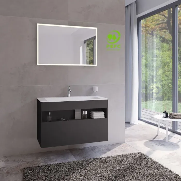 Keuco Stageline Waschtisch-Unterschrank 32872970000 100 x 62,5 x 49 cm, Dekor Vulkanit, Glas Vulkanit satiniert, ohne Elektrik