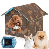 Katzenhaus Für Draußen Winterfest Wasserdicht, Katzenhaus Outdoor, Warm Faltbare Pet Tierheim Für Katzen, Katzenhöhle, Katzenbett Mit Abnehmbarem Kissen Für Streuner Haustiere (Braun, Quadrat)