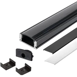 Energmix 2m LED Aluprofil Schwarzer Alu Schiene U Profil Kanal System für LED-Streifen inkl. 2 Abdeckung Profil A-S