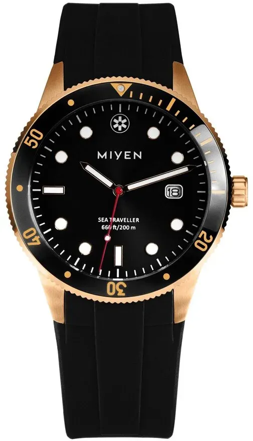 MIYEN MUNICH - SEA TRAVELLER - gold edition - kautschuk schwarz / 42 MM