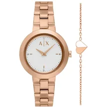 Giorgio Armani Armani Exchange Damen 36MM Roségoldfarbene Edelstahluhr, AX7175SET