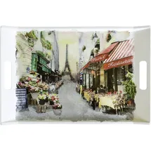 Lashuma Serviertablett rechteckig, Großes Kaffeetablett 54x35 cm, Gartentablett bunt Motiv: Paris