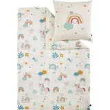 S.Oliver Kinderbettwäsche Einhorn 100x135 cm - 100% Baumwolle, praktischer Reißverschluss & maschinenwaschbar, Bettwäsche für Kinder Regenbogen 2tlg. bunt