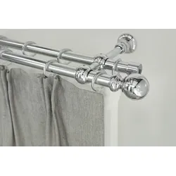 Gardinenstange GARESA "ANDREA", grau (chromfarben), L:240cm Ø:20mm, Metall, Gardinenstangen, Vorhanggarnitur, verlängerbar, Endknopf Kugel lang, mit Ringen