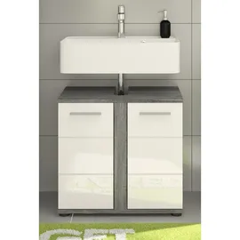 inn.furn Waschbeckenunterschrank 2 Türen 60 x 57 x 34 cm Grau/Weiß Hochglanz