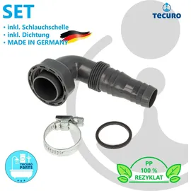 tecuro 90° Geräteanschlusstülle 1 Zoll ÜWM x Tülle 19-23 mm oder 3/4 Zoll AG, extra lang, für Spülensiphon, REZYKLAT
