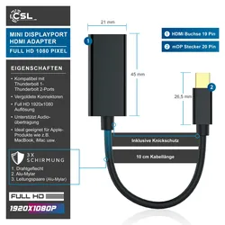 CSL Mini DisplayPort zu HDMI Adapter, Full HD MiniDP zu HDMI Buchse Konverter / Adapterkabe
