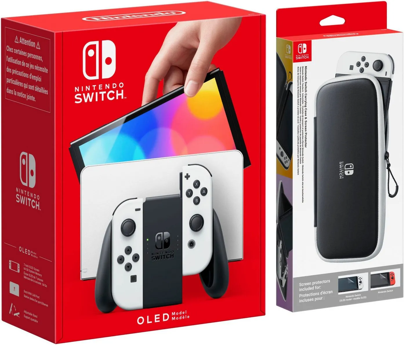 Preisvergleich Produktbild Nintendo Switch, OLED-Modell + Schutzfolie & Tasche weiß