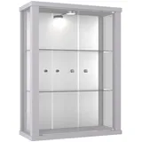 K-Möbel Hängevitrine in Alu/Silber (80x60x25 cm) mit 2 höhenverstellbaren Glasböden, Spiegel & LED - Modellauto Vitrine Silber - Vitrinenschrank Silber - Sammlervitrine - Glasvitrine Regal Glas