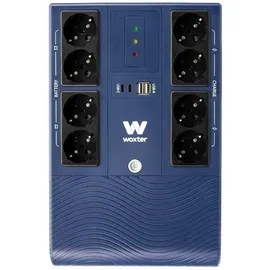 Woxter Multibase USV, 800 VA/480 W, unterbrechungsfreie Stromversorgung, 8 Schuko-Steckdosen, 4 USB-Anschlüsse, Blau