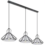 ETC Shop Hängeleuchte Pendellampe Wohnzimmerleuchte Esszimmerlampe Küchenlampe Flurleuchte, 3 Flammig, Metall Textil schwarz weiß, E27, L 120 cm