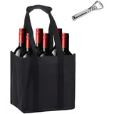 Marjoramy Flaschentasche mit Trennwände, Kommt mit Einem Flaschenöffner, Wein Flaschenträger mit 6 Fächern, Wasser-Flaschen Tagetasche, für Bierflaschen Weinflasche, Schwarz