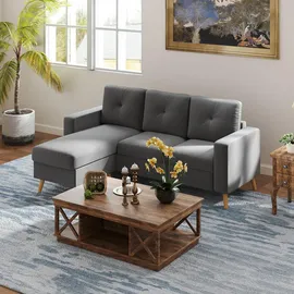 Homcom Eckcouch Textil 3-Sitzer Dunkelgrau
