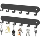 AIVORO 2 Stück Schlüsselbrett Schwarz: Schlüsselbrett mit 6 Haken - Schlüsselbrett Ohne Bohren, Key Holder, Schlüsselhalter Wand,Hakenleiste Selbstklebend