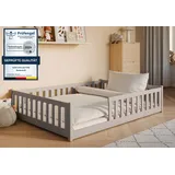 Kids Collective Kinderbett Bodenbett 140x200 cm mit Rausfallschutz & Lattenrost Montessori Bett Bed Gitterbett Kinder Jugendbett Einzelbett | Kaschmir weitere Grö... | Grau