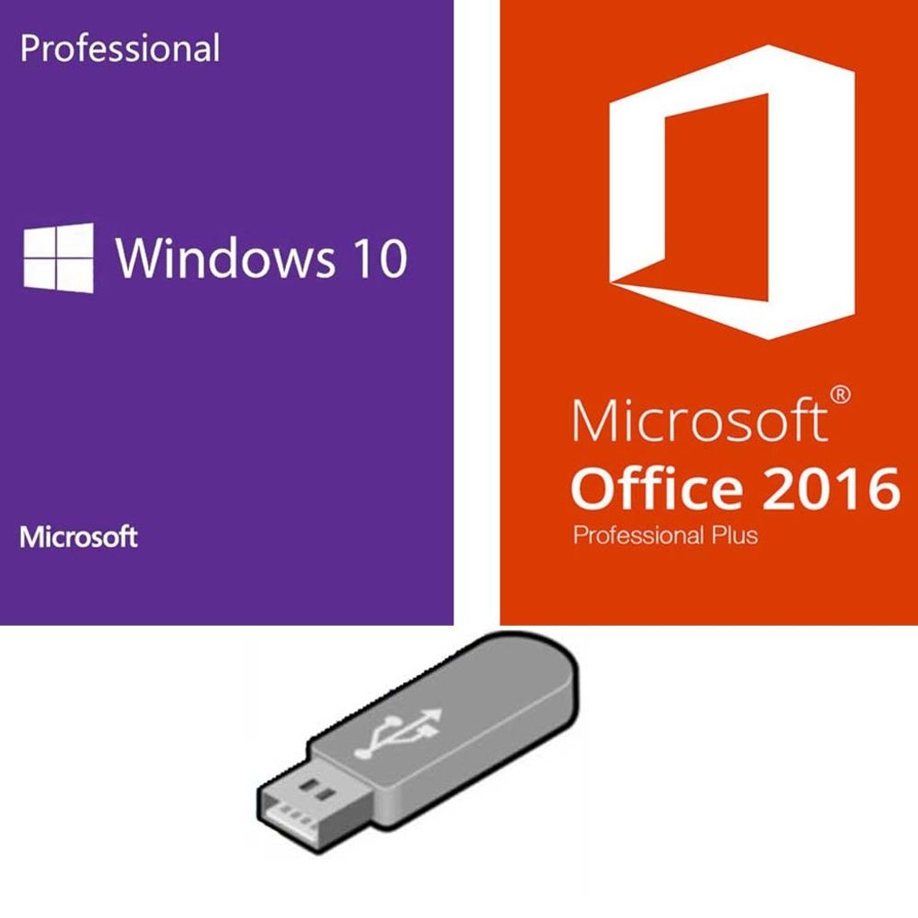 Microsoft Bundle-Set Microsoft Windows 10 Pro Betriebssystem + Office Professional Plus 2016 + Lizenz-Key 1PC 32/64 Bit mit USB-Stick deutsche Voll...