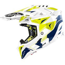 Airoh Aviator 3 Spin, Motocrosshelm - Weiß/Neon-Gelb/Blau - M