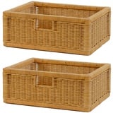 korb.outlet Set / 2 Regalkorb Honig ca. 42x32x17 mit Holzrahmen Rattan Schubfach Box zur Aufbewahrung Schrankkorb Griff