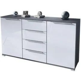 Vladon Sideboard 138,5 x 75,5 x 35 cm Anthrazit matt / Weiß Hochglanz