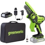 Greenworks 24V Mini-Kettensäge 4 Zoll (10cm) kabellose Akku-Kettensäge mit 2Ah-Akku, 7,8 m/s Kettengeschwindigkeit Elektro-Kettensäge für Baumzweige, Gartenarbeiten, Hof und Haushalt.