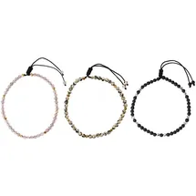 FIRETTI Fußketten Set Schmuck Geschenk Körperschmuck Edelsteine (Set, 3-tlg), mit Achat, Dalmatiner Jaspis, Onyx beige|gelb|goldfarben|grau|schwarz|silberfarben