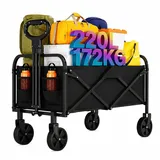 Garvee Bollerwagen Faltbar 220 L, Handwagen bis 172 kg, 600D Oxford + Stahlrahmen, 5-Zoll All-Terrain-Räder, Transportwagen mit Getränkehaltern & Verstellbarem Griff, für Camping, Strand, Garten