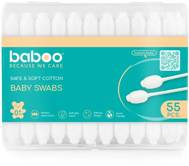 Baboo Baby Swabs Wattestäbchen für Kinder ab der Geburt 55 St.
