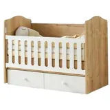 aea Babybett Holz Weiße Gitterstäbe Praktische Stauraumschubladen, Sicheres Design