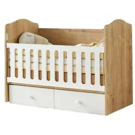 aea Babybett Holz Weiße Gitterstäbe Praktische Stauraumschubladen, Sicheres Design