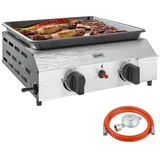 Outsunny Gasgrill 8000BTU/2,4 KW Grillwagen inkl 2 Edelstahl-Brenner Druckminderer Gasschlauch verstellbare Beine Kochplatte, BBQ Gartengrill für Balkon,