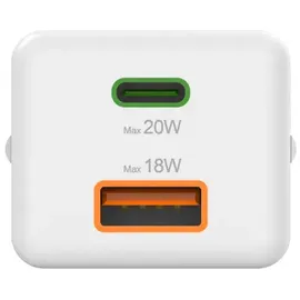 Hama Schnellladegerät, 1x USB-C 1x USB-A QC, 20 W, Weiß