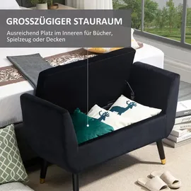 Homcom Luxus Sitzbank mit Stauraum Armlehnen Polsterbank mit Samtoptik, Sitztruhe mit Holzbeine, Truhenbank für Wohnzimmer Schlafzimmer Flur 107 x 42 x 65 cm,