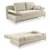 Federkern Funktionssofa Schlafcouch mit Bettkasten, Cord-Stoff in Beige Grau