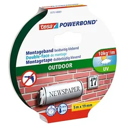 tesa Montageband POWERBOND Outdoor 55751 doppelseitiges Klebeband 19,0 mm x 5,0 m, 1 Rolle