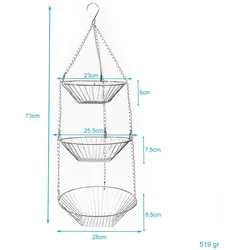 Intirilife Küchenampel Hängekorb für Obst und Gemüse - 22.5 / 25.5 / 28 x 73 cm - 3 Stockwerke, Obstkorb zum Aufhängen, 3 Etagen