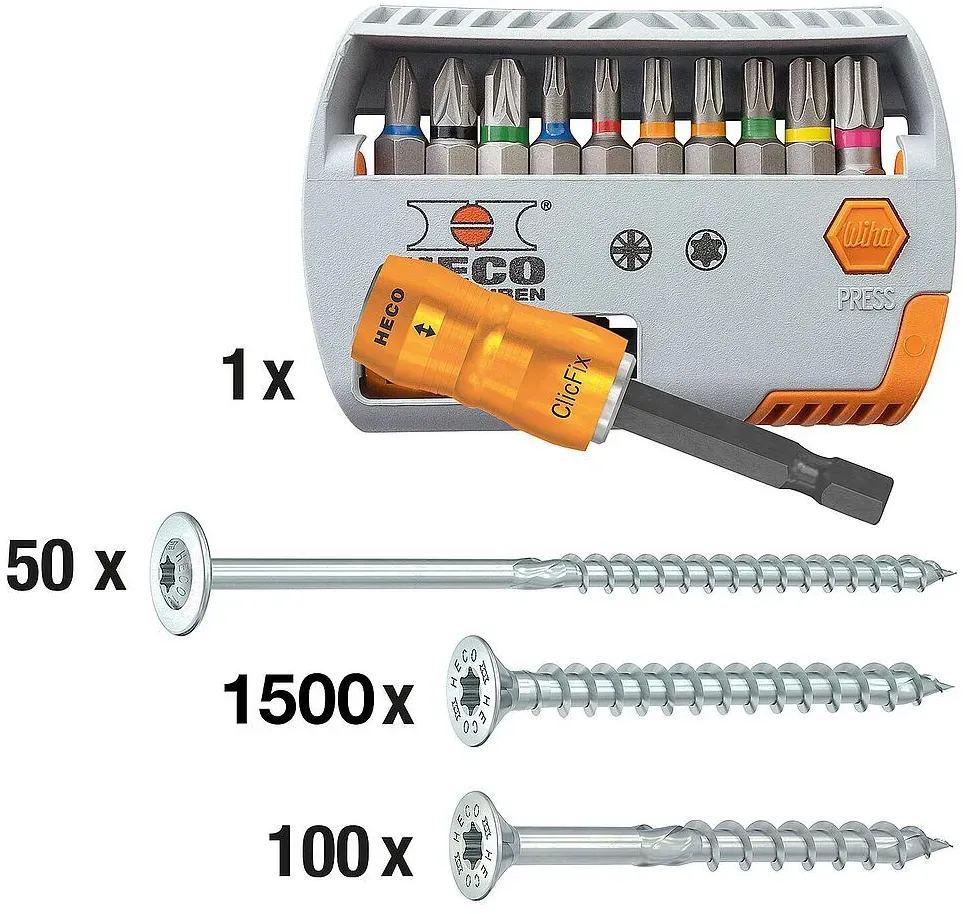 Profi-Set ''Zimmerer'' HECO-TOPIX-plus, Senk + Tellerkopfschrauben 1661-teilig