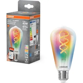 OSRAM SMART+ LED-Lampe Edison 40 Filament E27, RGBW, Matter-kompatibel, WiFi-Anbindung, App- und Sprachsteuerung, 4,8W, Multicolor, dimmbar