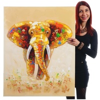 MCW Wandbild Elefant, 100% handgemaltes Ölgemälde Gemälde XL, 100x80cm