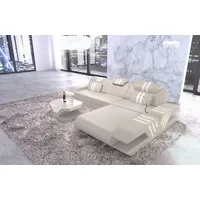 Sofa Dreams Ecksofa Venedig L Form Leder Couch USB, 4-Sitzer, Büffelleder Premium, Beige-Weiß, Ottomane rechts, LED beige