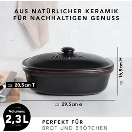 ROMERTOPF Römertopf Brottopf oval MEDI 2,3 Liter - Brotkasten Schwarz aus Keramik - Atmungsaktiver Tontopf für langanhaltende Frische von Brot und Brötchen