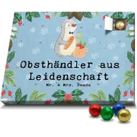 Mr. & Mrs. Panda Schoko Adventskalender Obsthändler Leidenschaft - Blau Pastell - Geschenk, Obstverkäufer, Schokoladen Adventskalender, Dankesch... - Blau