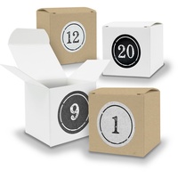 Adventskalender zum Füllen 24x Würfel 6,5cm gemischt WEISS BRAUN + Sticker V06 Z04 - Weiß