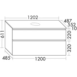 Burgbad Lin20 Waschtischunterschrank inklusive Konsolenplatte, 2 Auszüge, 1202x552x661mm, WXOD120F5357, Farbe: Frassino Dekor Cappuccino