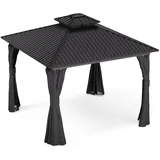 Blumfeldt Pavillon 3x3, Gartenpavillon Wasserdicht Stabil, Aluminiumrahmen & Verzinktes Stahldach, Inkl. Vorhänge & Moskitonetz, Uv-schutz, Wetterfest, Schwarz