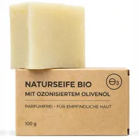 Kernseife natur mit ozonisiertem Olivenöl Naturseife ohne Parfum für Akne Unreinheiten und fettige Haut sanfte Reinigung bei gereizter atopi"scher und empfindlicher Haut 100 g