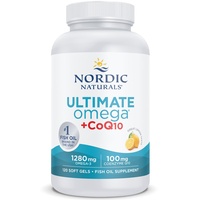 Nordic Naturals, Ultimate Omega-3 + CoQ10, 1280mg Omega-3, mit EPA, DHA und Coenzym Q10, hochdosiert, Zitronengeschmack, 120 Weichkapseln, Laborgeprüft, Sojafrei, Glutenfrei, Ohne Gentechnik