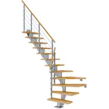 DOLLE Mittelholmtreppe Hamburg (Breite: 85 cm, 1/4-gewendelt, Perlgrau, Farbe Stufen: Buche, Natur, Geschosshöhe: 278 – 322 cm)