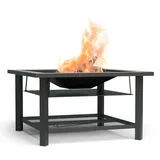 Blumfeldt Merano Avanzato Feuerschale - 3-in-1 Feuerschale Mit Grillrost & Tisch, Robuster Stahlrahmen, Terrazzo-Tischplatte, Inkl. Funkenschutz,