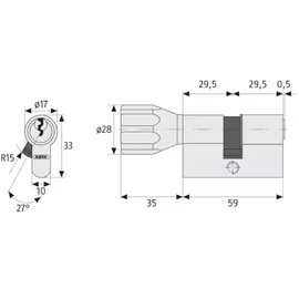 ABUS Knaufzylinder A93K NP Z35/K30 verschiedenschließend