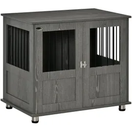 PawHut Hundekäfig Für Zuhause, Haustierkäfig, Hundehütte Indoor Mit Schloss, Magnettür, Hundehaus Mit Fenster, Hundebox Für Klein Und Mittelgroße Hunde, Grau, 85 X 55 X 87 Cm - Pawhut